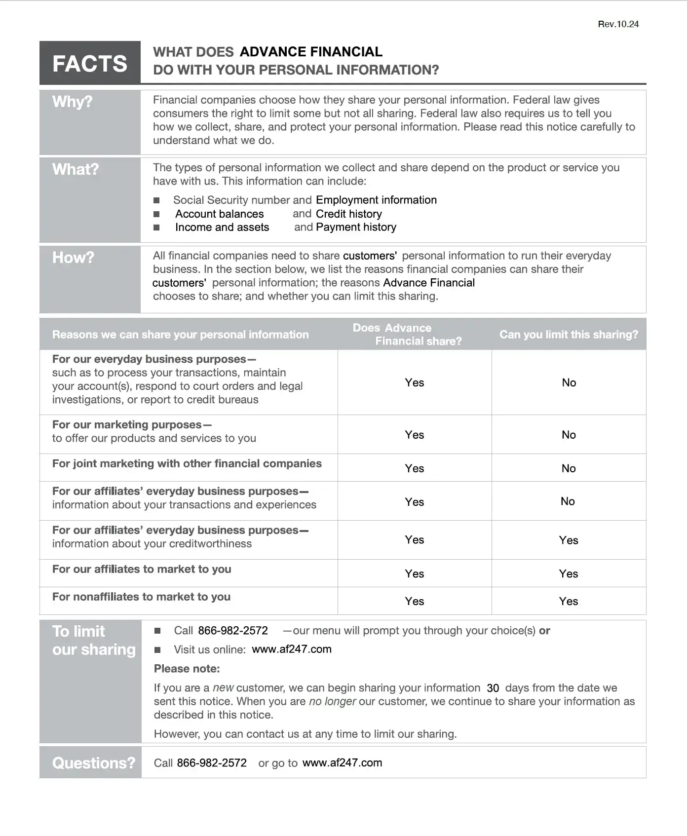 Advance Financial Privacy Policy Alabama Page 1